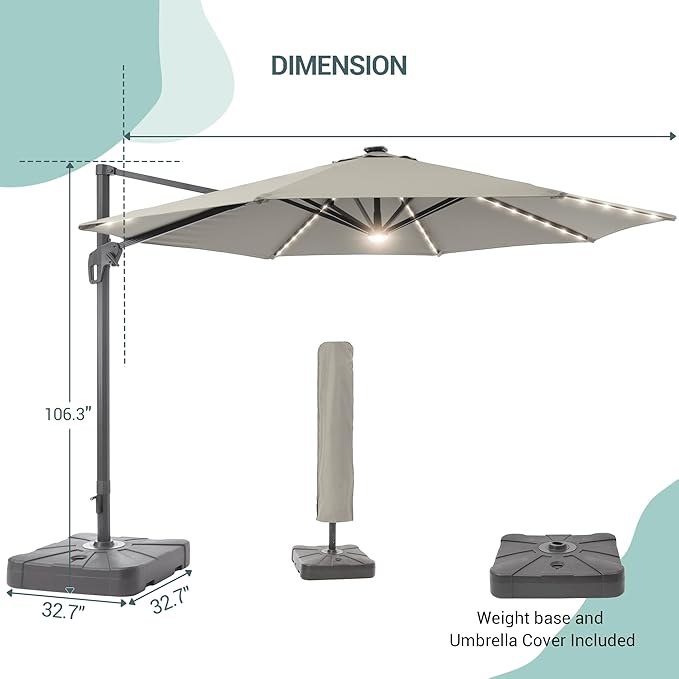 FLAME&SHADE 11 ft Cantilever Offset Patio Umbrella, Large Heavy Duty Outdoor Patio Umbrella Aluminum 360° Rotation Round Outdoor Umbrella for Deck,Pool,Backyard