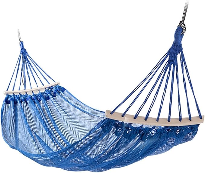 Camping Hammock Outdoor, Portable Lightweight Hammock with Rope, 2 Person Soft Mesh Hammock with Wooden Stick, for Camping Beach Garden (Color : Blue, Size : 260x120cm)