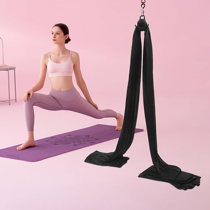 10.9 Yards Aerial Silk Swing Indoor, 32.8 * 8.53ft Aerial Yoga Wall Hammock for Adults, Aerial Silk Starter Kit Ceiling with 360° Swivel Connector & Fixing Discs, Inversion Exercises Holds 440lbs