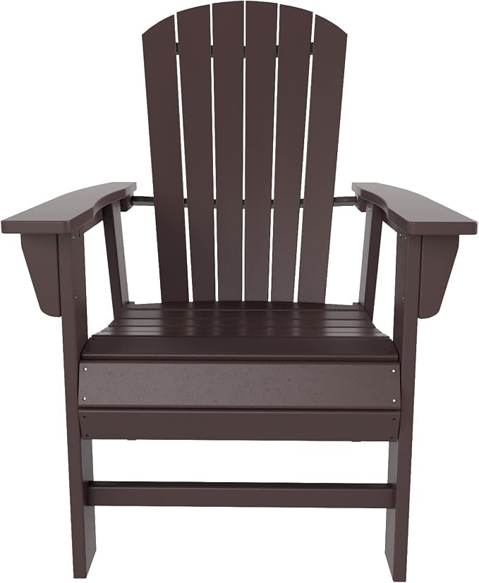 WestinTrends Dylan Adirondack Outdoor Dining Set for 4, All Weather Poly Lumber Patio Table and Chairs Set of 4, 47" Trestle Round Dining Table and Seashell Adirondack Dining Chair, Dark Brown