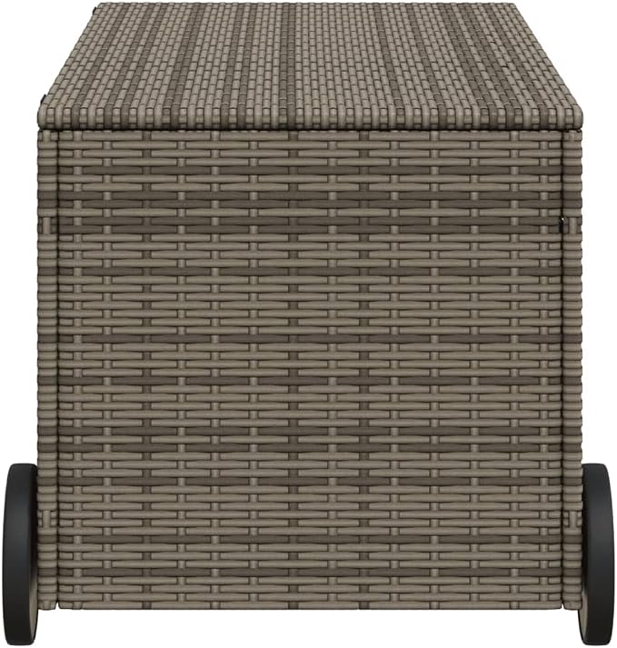 50.2 Gal Wicker Garden Storage Box with 2 Wheels, Patio Rattan Deck Box, Outdoor Wicker Storage Box, Patio PE Rattan Storage Container, Gray Poly Rattan,-913