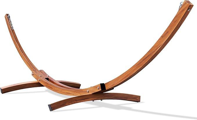 Lazy Daze Hammocks 12 Ft Heavy Duty Steel Arc Hammock Stand with Carabiner and Chain, 2 Person Weather-Resistant Curved Stand for Outside, Backyard, Patio, 500 Lbs Capacity, Wood Grain