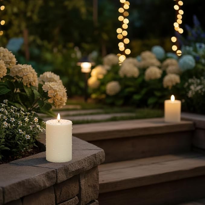 ANGELLOONG Outdoor Battery Candles Waterproof, 2 Pack 3"x4" LED Candles Flickering, Electric Candles with 6H Timer for Porch Decor, Garden Decor Home Styling