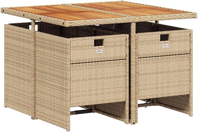5 Piece Patio Dining Set with Cushions Beige Poly Rattan Outdoor Space Saving Table and Chairs for Backyard Garden Deck Seating