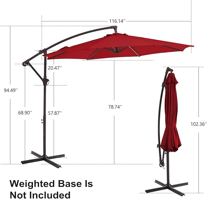 10FT Patio Umbrella, Outdoor Offset Cantilever Umbrella with Sturdy 8 Ribs, Easy Tilt Adjustment for Backyard Pool Garden,Red