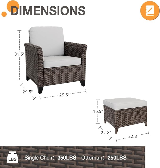 COOS BAY Harbor Retreat 4 Piece Outdoor Furniture Set, Patio Conversation Set with Patio Chairs and Ottomans, Wicker Furniture, Brown/Beige