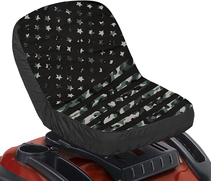 Camo Flag Lawn Mower Seat Cover Adjustable Tractor Seat Pads with Pocket,Durable Riding Lawn Mower Cushion Waterproof Heavy Duty