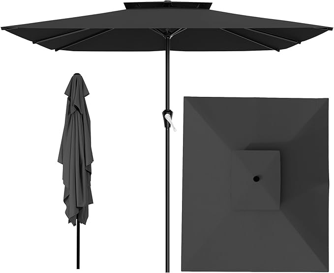 AreShark 8'x10' 2 Tiers Rectangular Patio Umbrella - Outdoor Umbrella Waterproof UV Protection, Market Table Umbrella w/Crank for Pool, Backyard, Deck(Black)