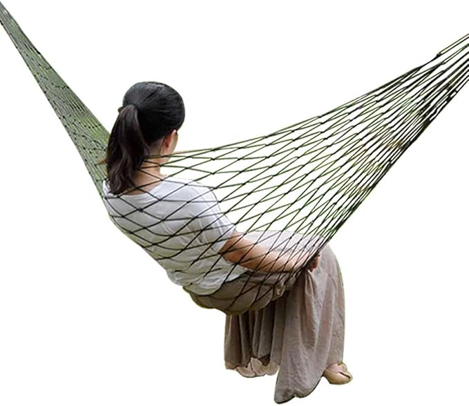 ARTIBETTER Thickened Army Green Nylon Camping Hammock Mesh Single with Lashing Rope Outdoor Hanging Chair for Hiking Backpacking Patio Garden