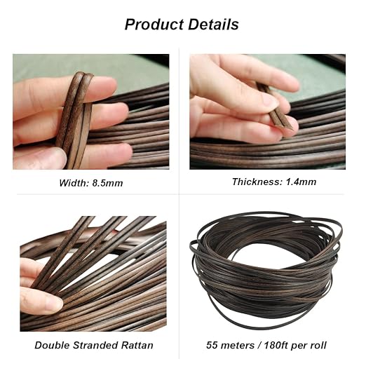Feyart Double Stranded PE Rattan Strip for Outdoor Rattan Furniture Repair, 8.5mm Plastic Wicker for Patio Furniture Restore, 500g/55m Long (Mottled Coffee)