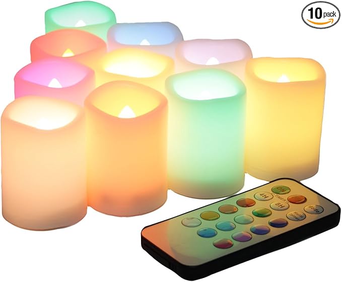 Flickering Battery Operated Color Changing Flameless LED Votive Candles with Remote Long Lasting Decorative Electric Multi Colors Candle Set for Wedding Party Decorations 10 Pack Battery Included