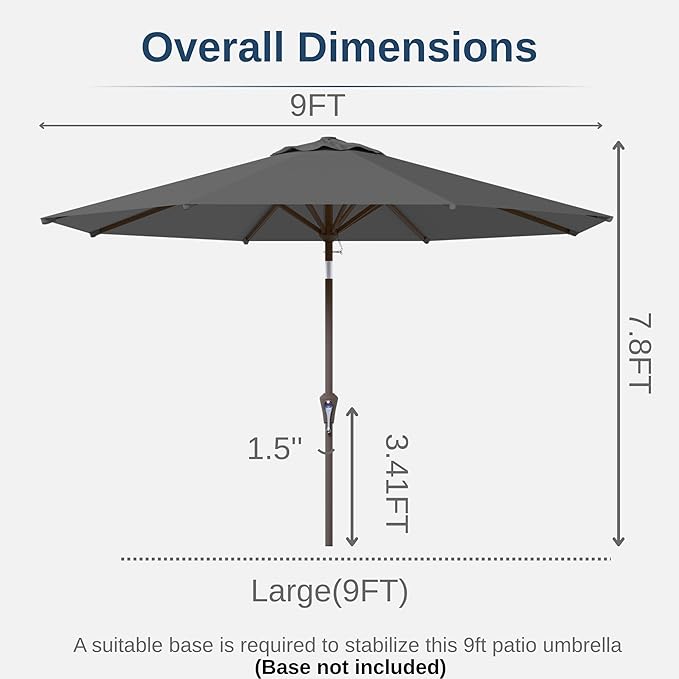 9ft Patio Umbrella with Push Button Tilt and Crank,Outdoor Market Table Umbrella UV Protection 8 Sturdy Ribs for Backyard,Garden,Pool,Deck(Gray)