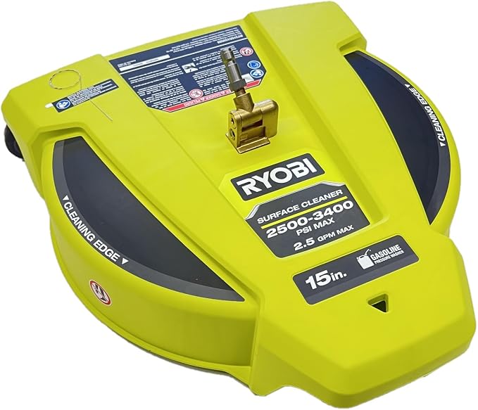 RYOBI 15 in. 3400 PSI Gas Pressure Washer Surface Cleaner with Caster Wheels, Yellow, RY31SC15