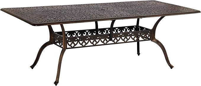 Cast Aluminum Patio Dining Table,Outdoor Dining Table for 8-10,Patio Metal Dining Table with Umbrella Hole for Backyard,Garden,Poolside (1, Rectangular)