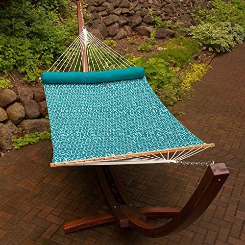 82" x 55" Blue Lowry Lattice Patterned Reversible Quilted Hammock with Pillow