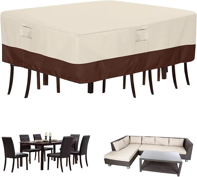 Patio Furniture Covers, Outdoor Protect Waterproof Covers General Purpose Outside Table and Chair Cover Heavy Duty Oxford Patio Cover, 96"L x 96"W x 28"H (Beige & Brown)
