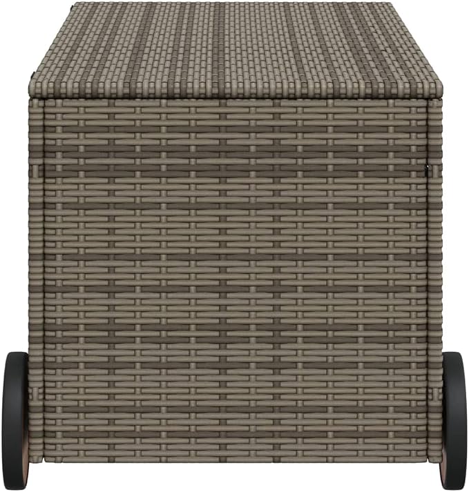 Gecheer Patio Rattan Deck Box Garden Storage Box with Wheels Gray 50.2 Gal Poly Rattan
