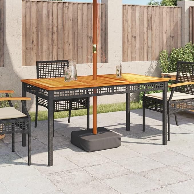Dining Table Black PE Rattan Patio Table Outdoor Table for Garden Backyard Patio 55.1 x 31.5 x 29.5 in