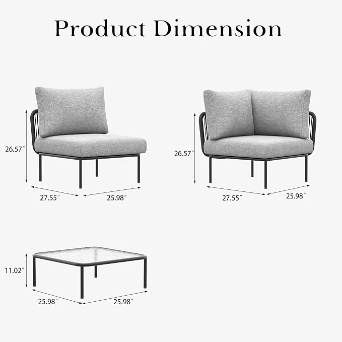 LayinSun 9 Pieces Aluminum Patio Furniture Set, Modern Modular Sectional Sofa with Coffee Table and Upgrade Thickness Cushion