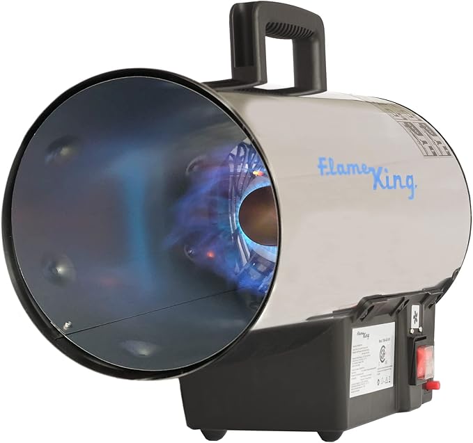 Flame King 60,000 BTU Portable Propane Forced Air Heater Outdoor Great for Jobsite, Construction, Garage, Patio, Stainless Steel