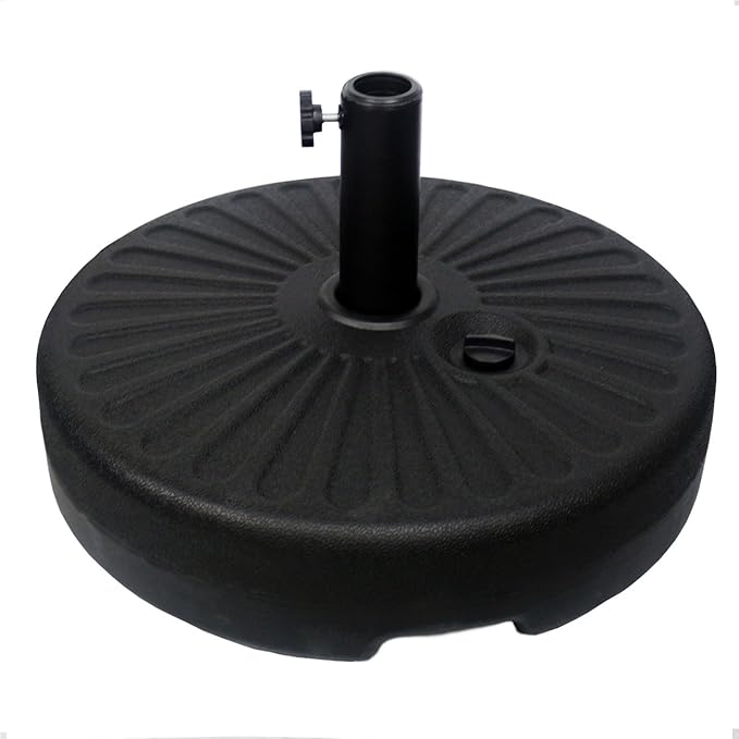 Sunnyglade Heavy Duty 23L Round 20" Water Filled Patio Outdoor Umbrella Base Stand Weight with Steel Umbrella Holder Suit for Dia 38mm or 48mm Pole (Black)