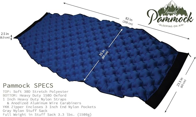 Hammaka Pammock Sleeping Pad That Converts Into an Inflatable Hammock with Inflatable Pillow and Hammock Straps