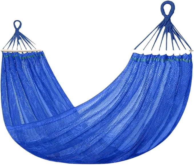 Portable Rayon Rope Hammock with Wooden Sticks On Both Sides for Outdoor Travel Portable Tree Hanging Installation Hammock Comfortable(Blue)