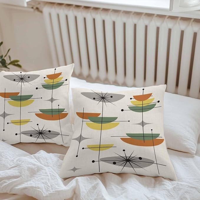 Vandarllin Outdoor Throw Pillows Covers 18x18 inch Set of 2 Waterproof Boho Mid Century Decorative Zippered Cushion Covers for Patio Furniture, Sage Green Yellow Geometric Abstract Lumbar Pillowcases