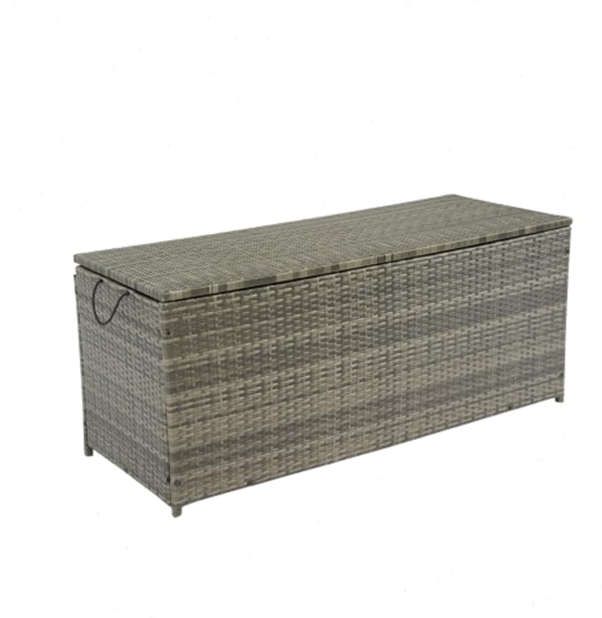113 Gallon Outdoor Waterproof Large Wicker Deck Box with Lids Indoor Storage Bench Storage Cabinet for Patio Furniture Cushions, Packages, Pillows and Garden Tools, Gray