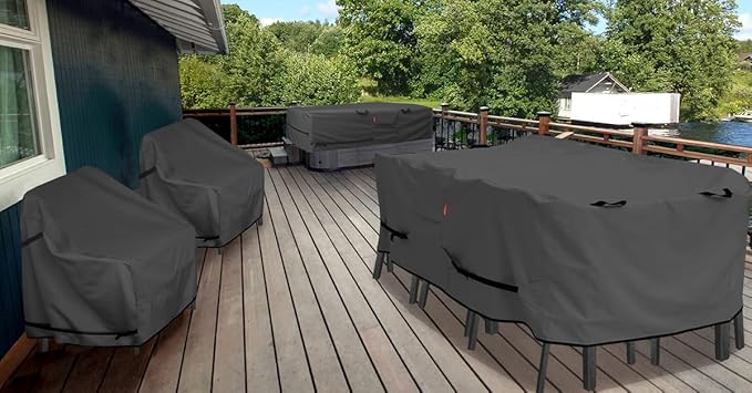 Porch Shield Patio Table Cover - Waterproof Outdoor Dining Table and Chairs Furniture Set Cover Rectangular - 96 x 48 inch, Black