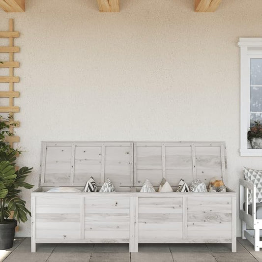 White Outdoor Storage Box 198.5x50x56.5cm Solid Fir Wood Garden Deck Box for Patio Furniture Cushions Pool Toys Backyard Organization