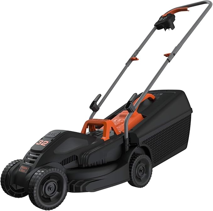 Black+Decker BEMW351 Elektro-Rasenmäher (1.000 W, 32cm Schnittbreite, 3-fach axial Schnitthöhenverstellung, 35l Grasfangbehälter, Ideal für Kleine Gärten), 1000 W, 32 cm