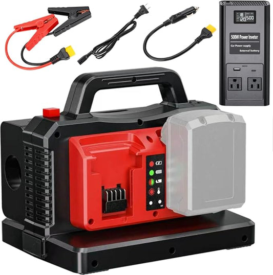 Pure Sine Wave Inverter Compatible with Milw-auke 18V Battery, 2 in 1 500W 2 Ports Power Inverter Battery Charger Generator DC 20V to AC* 2 Outlets, 120V Car Charger Plug, USB&Type-C (Tool Only)