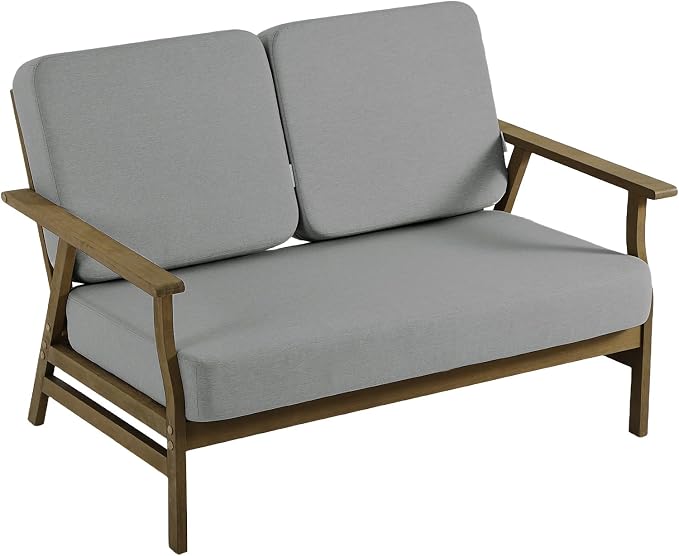 4 Pieces Patio Furniture Sets, Teak Wood Outdoor Sectional Furniture with Coffee Table, 4 Seats Patio Sofa Couch Conversation Set for Backyard Deck - Gray