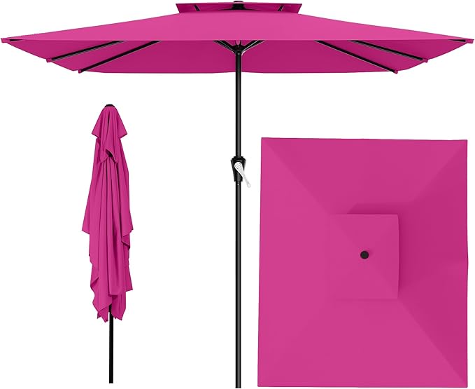AreShark 8'x10' 2 Tiers Rectangular Patio Umbrella - Outdoor Umbrella Waterproof UV Protection, Market Table Umbrella w/Crank for Pool, Backyard, Deck(Rose Pink)
