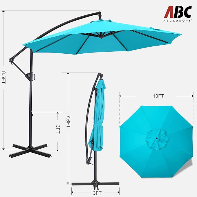 ABCCANOPY 10FT Cantilever Patio Umbrella with base included, 360° Rotation Outdoor Offset Umbrella for Backyard, Deck, Poolside (Aquamarine)