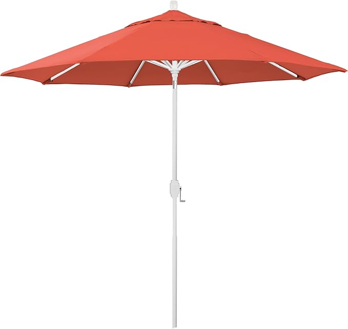California Umbrella 12-Year-Non-Fading, 9Ft Premium Sunbrella Patio Umbrella, Hand-Crank, Button-Tilt, White Frame, Melon Fabric