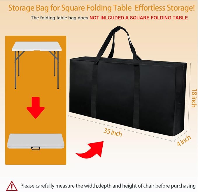 Folding Card Table Storage Bag, Large 35" L x 18" H x 4" W Waterproof Bag for Square 34" Folding Table 600D Heavy Duty Foldable Table Carry Bag, Black