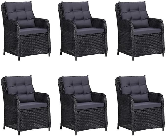 Afuera Living 7-Piece Outdoor Patio Dining Set, Black Weatherproof PE Rattan, Powder-Coated Steel Frame, Removable Washable Cushion Covers, Rectangular Table and 6 Chairs, Garden, Balcony, or