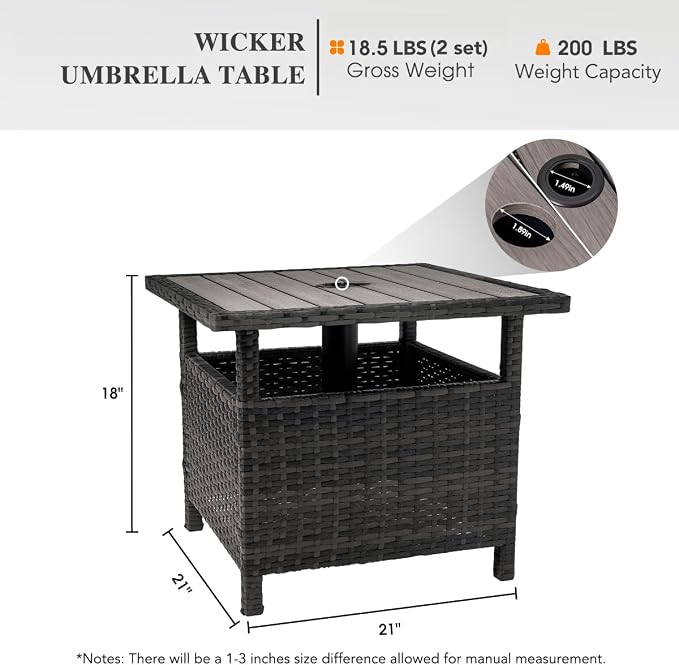 Sundale Outdoor Patio Umbrella Stand All Weather Wicker Rattan 22 in Umbrella Table Garden Furniture Deck Pool Table, Charcoal