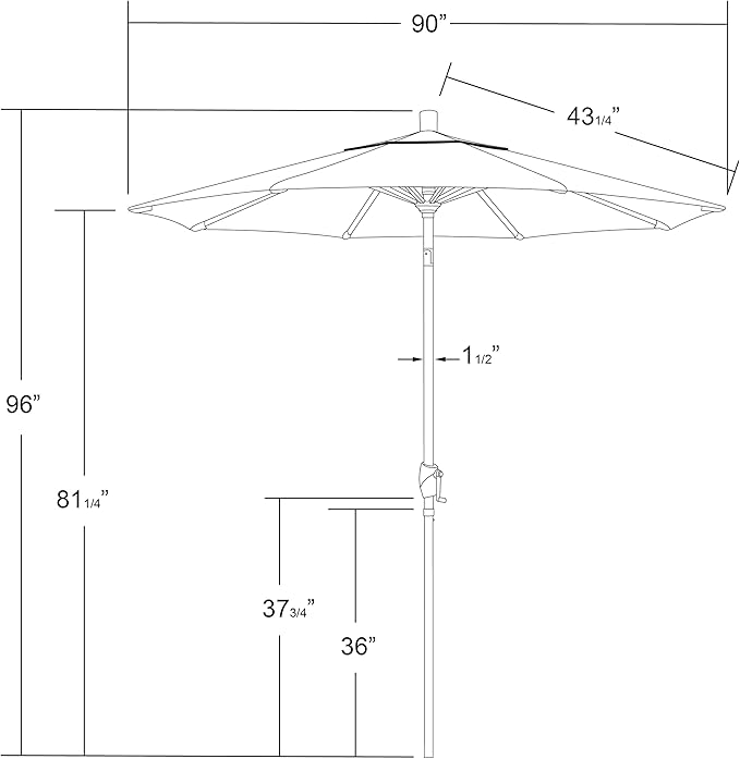 California Umbrella 7.5' Round Aluminum Market Umbrella, Crank Lift, Push Button Tilt, White Pole, Black Olefin