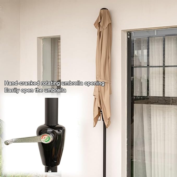 Half Rectangular Patio Umbrella, Small Half Parasol With Crank, For Cafe Wall Balcony Door Deck