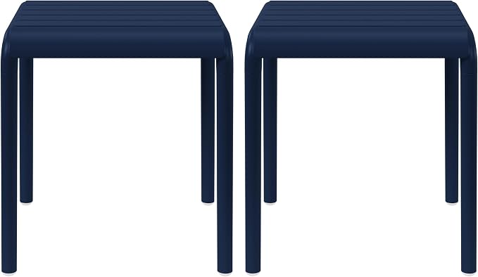 WestinTrends Playa Plastic Modern Outdoor Patio Accent Side Tables (Set of 2), Navy Blue
