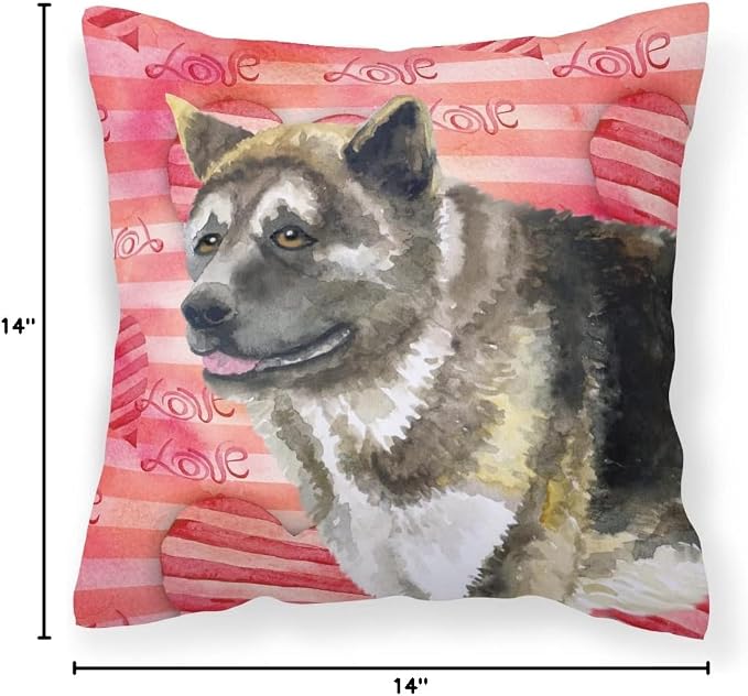 Caroline's Treasures BB9756PW1414 American Akita Love Fabric Decorative Pillow, Red Machine Washable, Indoor Outdoor Decorative Pillow for Couch, Bed or Patio, 14Hx14W
