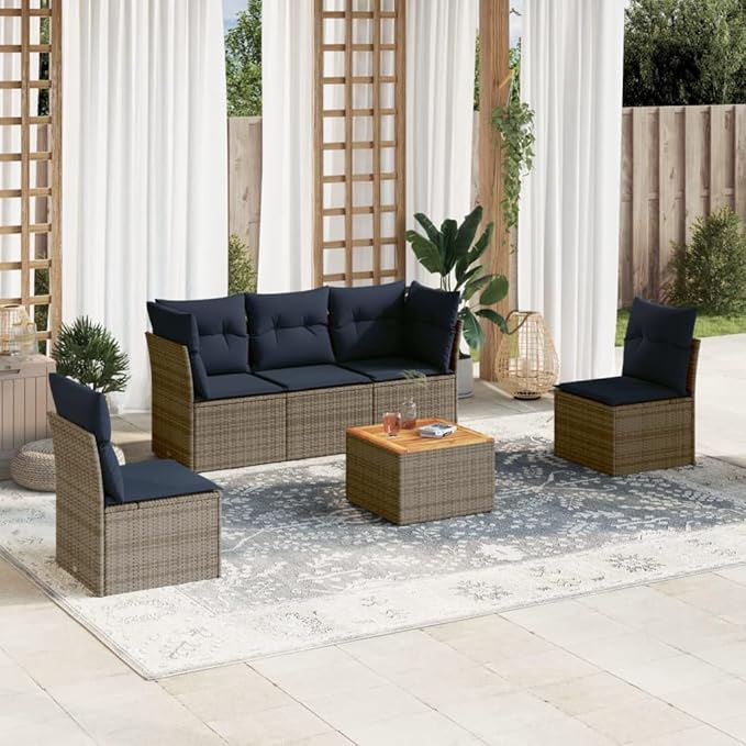 vidaXL Patio Sofa Set with Cushions 6 Piece, Outdoor Conversation Set, Patio Furniture Set for Balcony Garden, Modern Style, Gray Poly Rattan