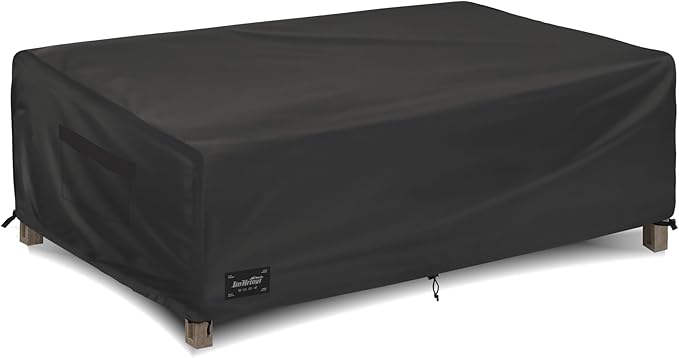 JinHrtoyi Patio Coffee Table Cover,48Wx28Dx16H Inches 100% Waterproof Heavy Duty Outdoor Rectangular Side Table Cover,Black Minimalism Style Outdoor Furniture Covers