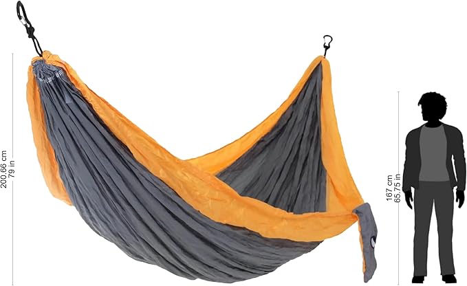 NOVICA Grey with Orange Trim Parachute Portable 2 Person XL Camping Hammock with Hanging Straps, 'Morning Dreams' (Double)