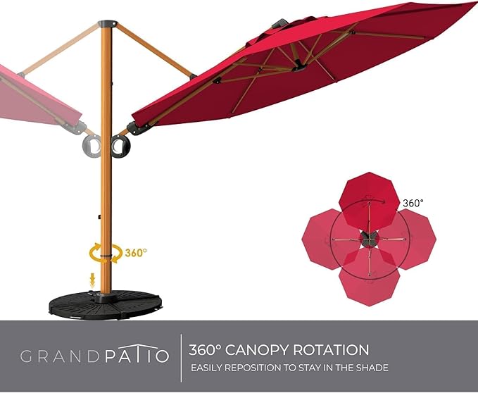 Grand patio 10FT Patio Umbrella, Aluminum Cantilever Umbrella with Round Canopy, Outdoor Offset Umbrella for Patio, Garden, Deck, Red