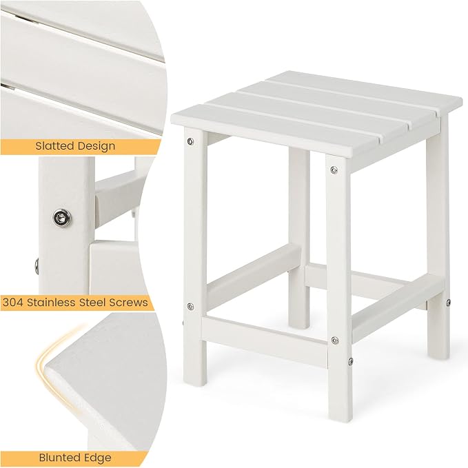 Tangkula Square Outdoor Side Table, Weather Resistant HDPE Adirondack Table, Outdoor Chairside End Tables for Lawn Garden Balcony, Easy Assembly, Patio Side Table, 14 x 14 x 18.5 Inch (1, White)