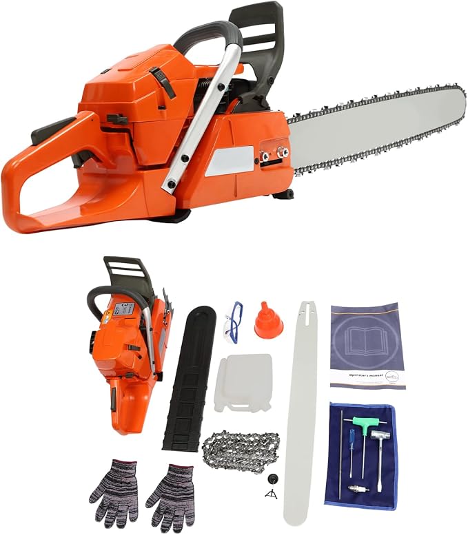 24Inch Gas Chainsaw, 65CC 2 Stroke Gas Powered Chainsaws Handheld Cordless Petrol Gasoline Chain Saw, w/Carburetor, Air Purification System for Wood Pruning, Tree Stump Trimming